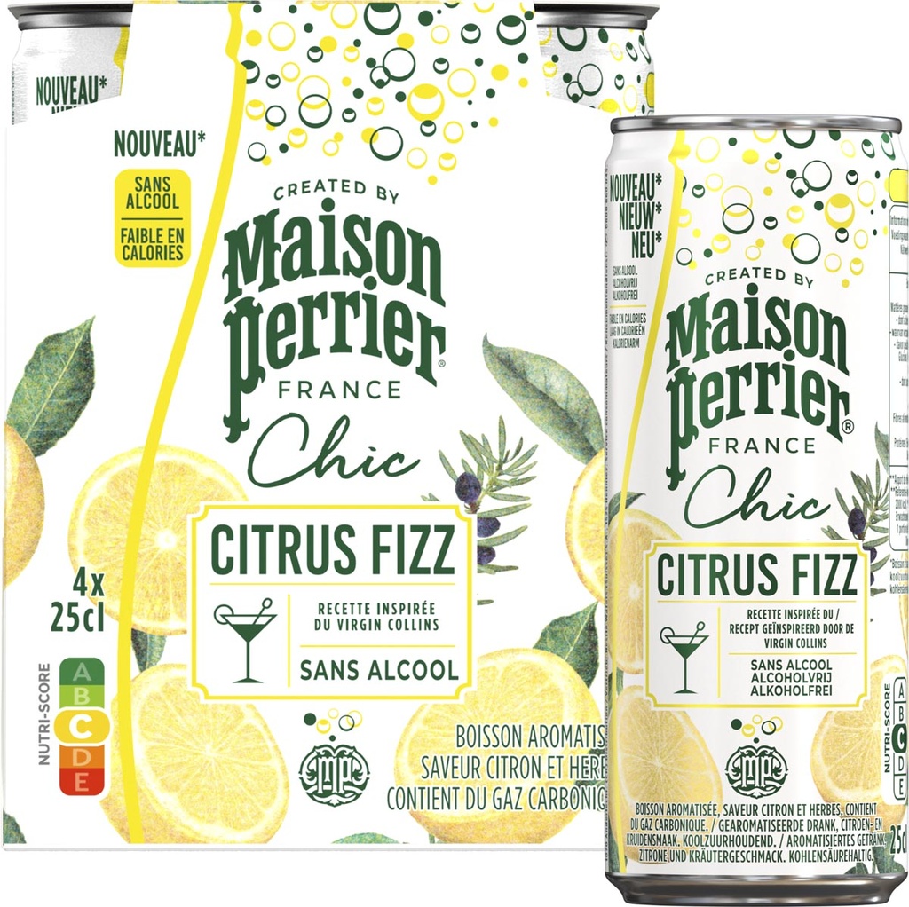 Mocktail Maison Perrier Citrus Fizz citroen- en kruidensmaak blik 25cl (4)