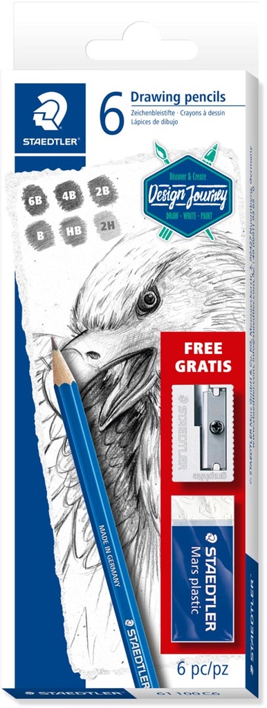 Potlood Staedtler Lumograph ≠ hardheden zwart (6) incl. gratis slijper en gom