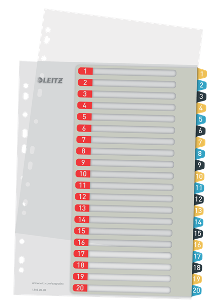 Tabbladen Leitz Cosy PP A4 maxi 1-20 11-gaats assorti