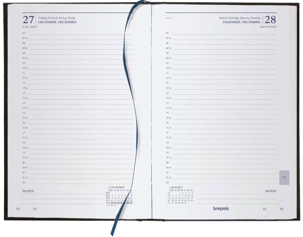 Agenda Brepols Saturnus Lima Basic 133x208mm viertalig zwart 2025 1 dag/pagina