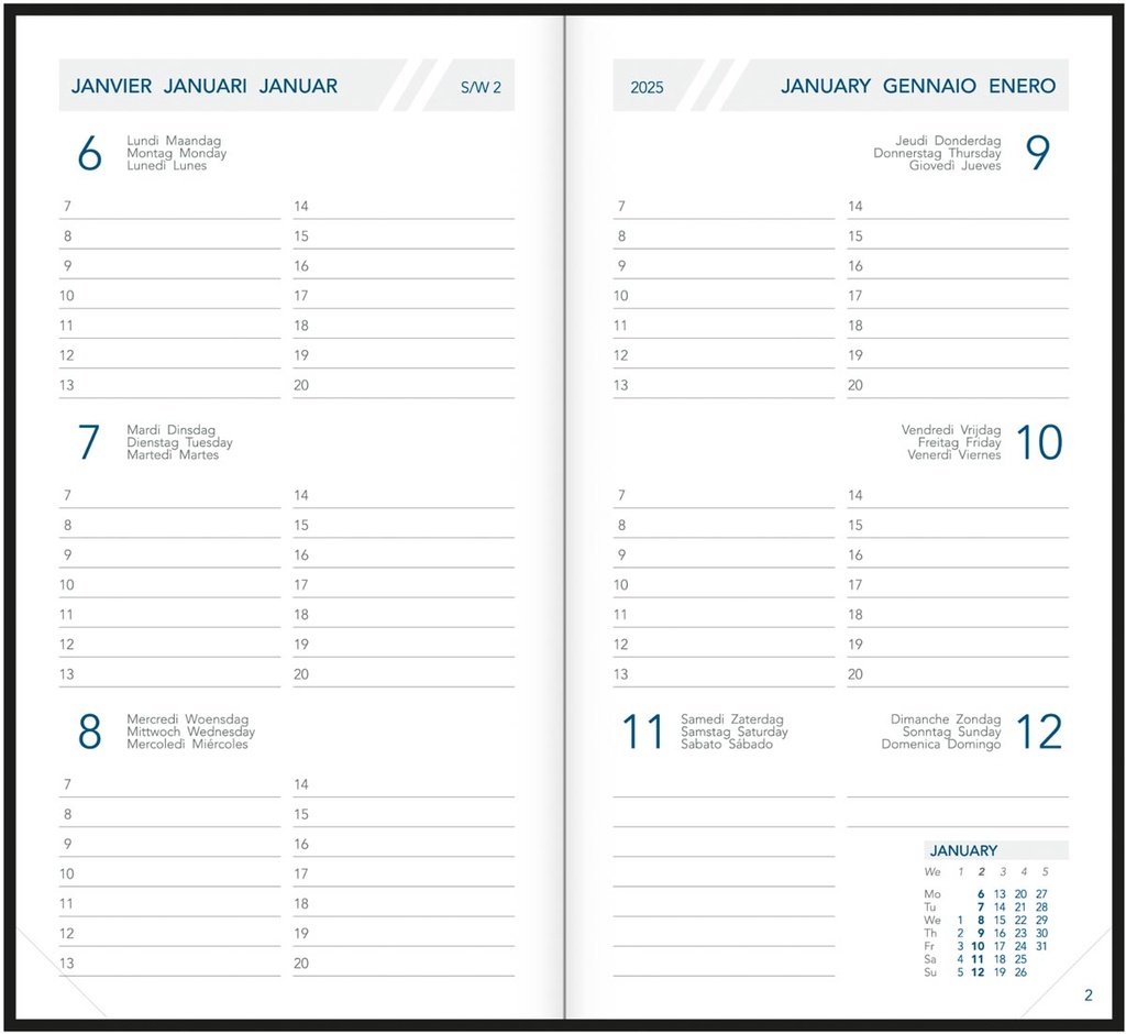 Zakagenda Aurora Visuplan 20 90x165mm zestalig assorti 2025 1 week/2 pagina's