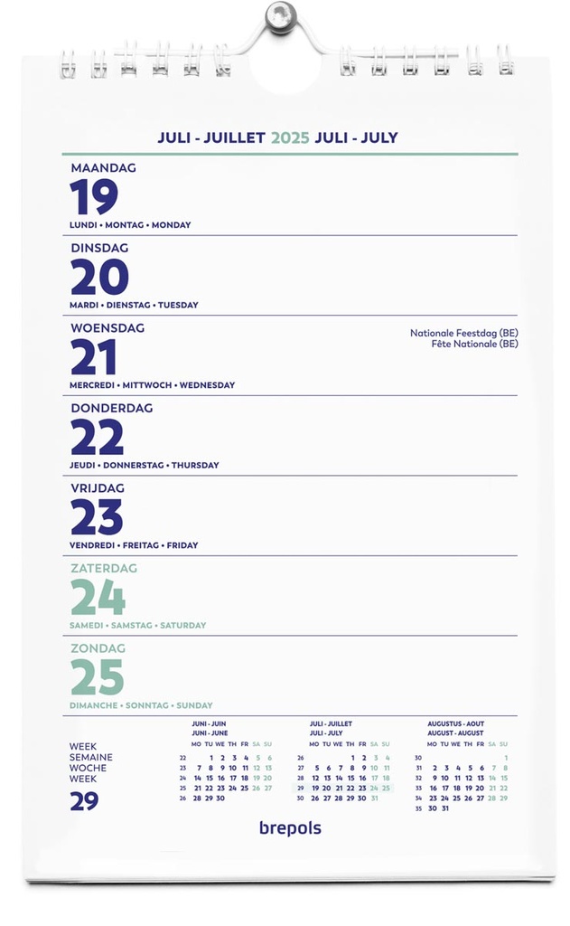 Kalender Brepols Wire-O Wand-week 135x210mm viertalig 2025