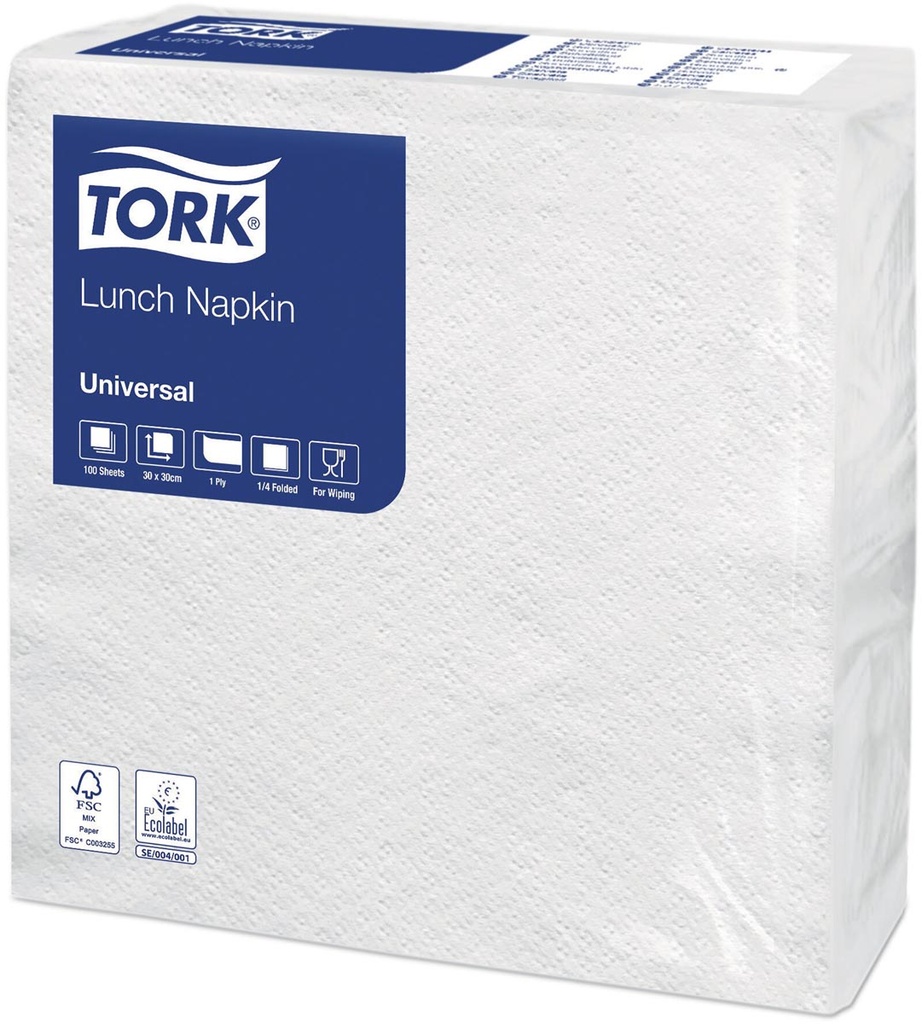 Servet Tork 30x30cm 1-laags wit (100)