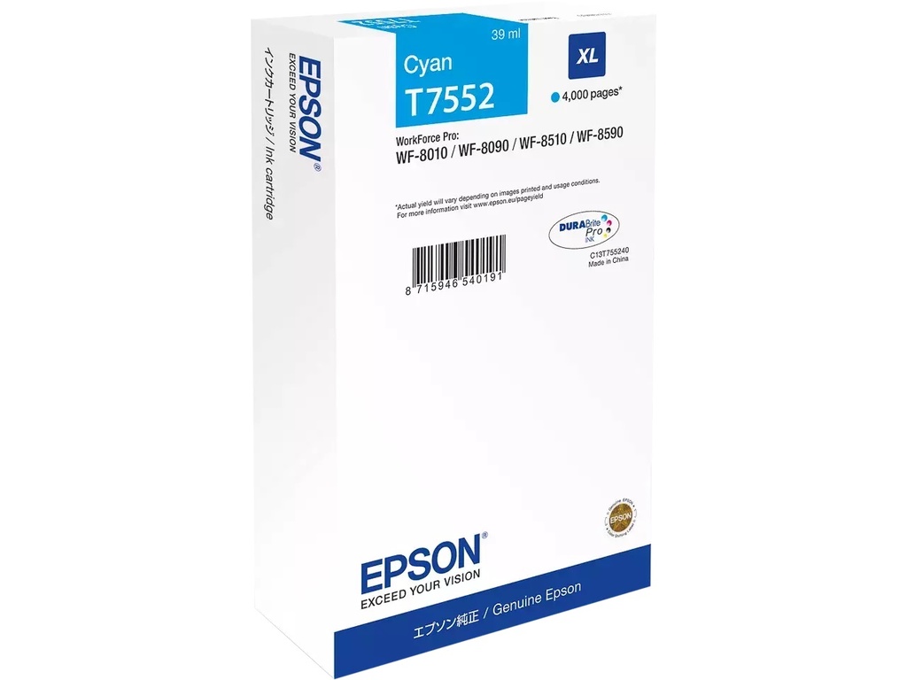 Cartridge Epson Inkjet T75524N 4000 pag. (39ml) WF PRO XL CY