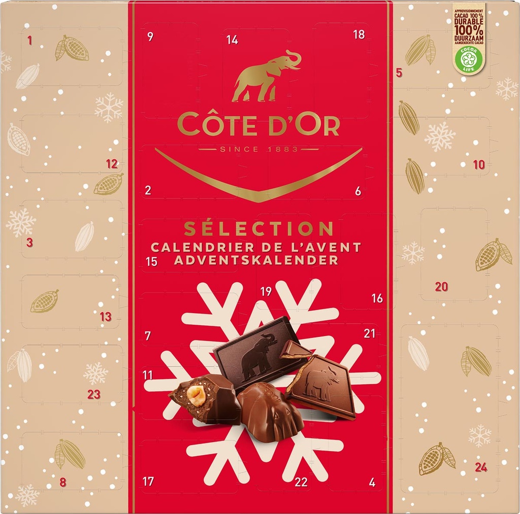 Chocolade adventskalender Côte d'Or doos 235g