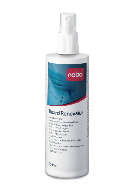 Bordreiniger Nobo Renovator voor maandelijks gebruik op whiteboards spray 250ml