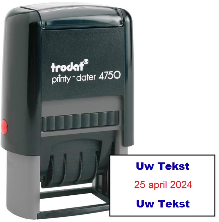 Trodat printy datumstempel 4750 + BETAALD OP blauw-rood