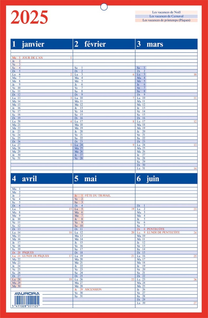 Kalender Aurora Memento 10 210x330mm FR 2025