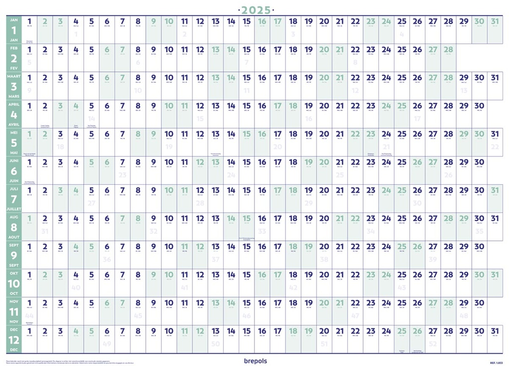 Jaarplanner Brepols 820x590mm 2025