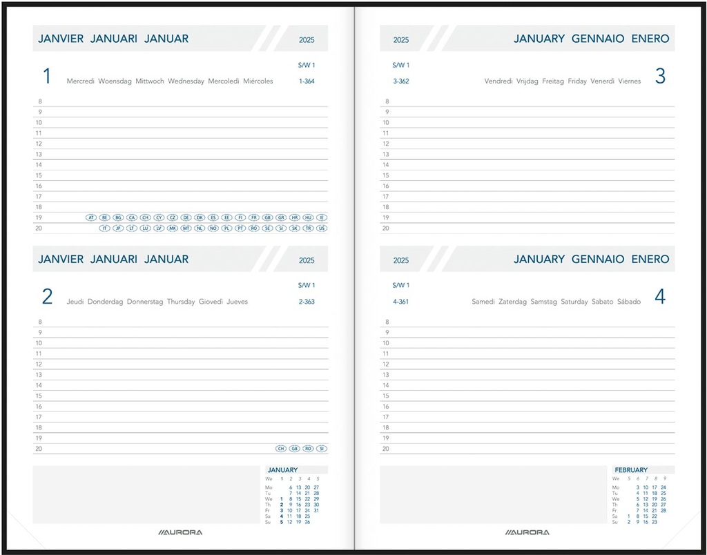 Agenda Aurora Folio FA111 Balacron 140x210mm zestalig assorti 2025 2 dagen/pagina