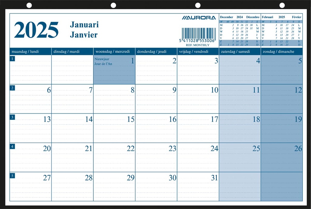 Kalender Aurora Monthly 290x210mm 2025