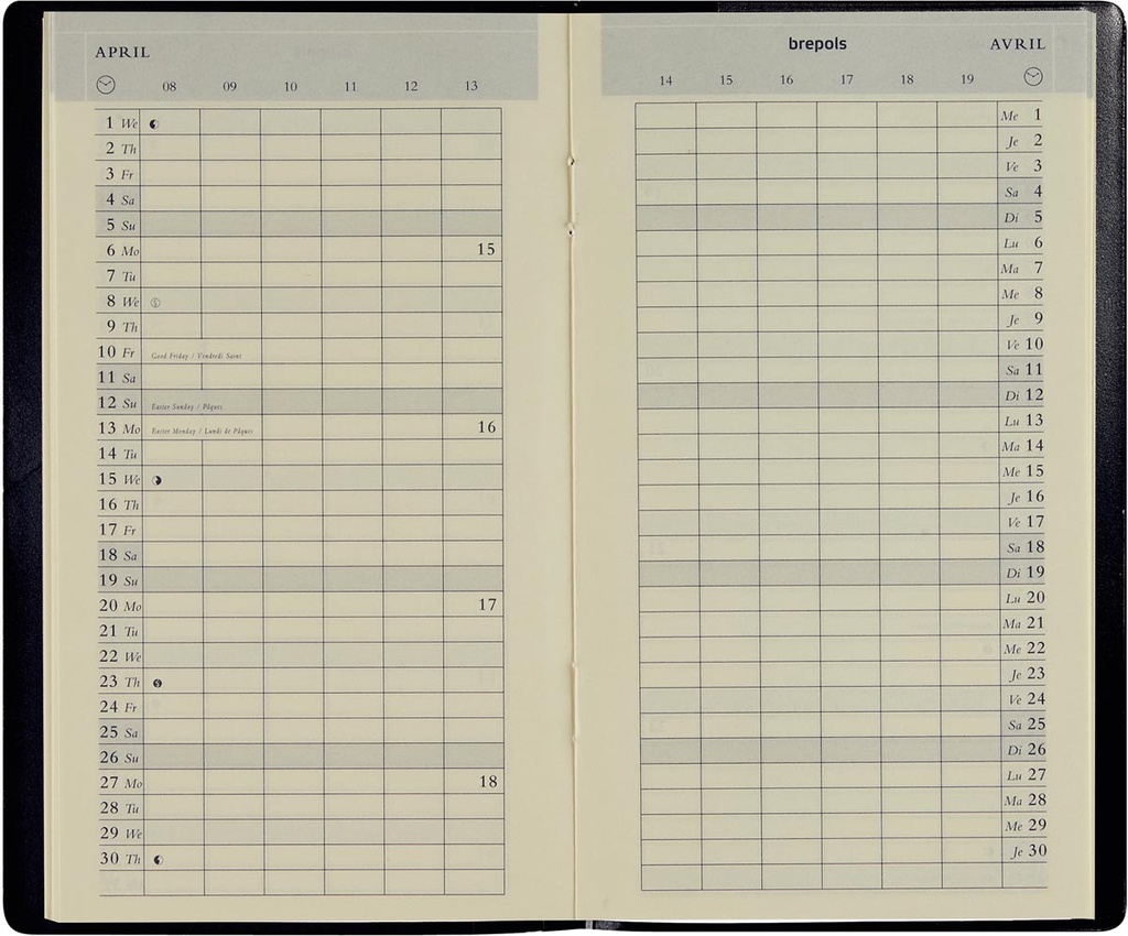 Zakagenda Brepols Plan-O-Rama Genova 92x158mm tweetalig assorti 2025 1 maand/2 pagina