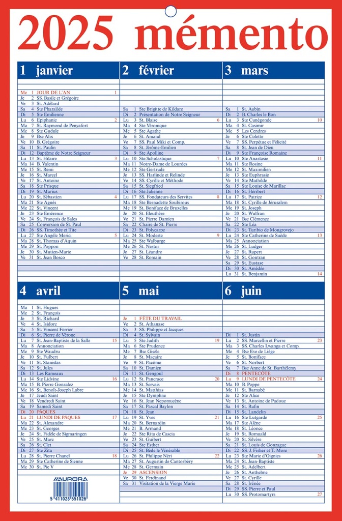 Kalender Aurora Momento 210x330mm 10 FR 2025