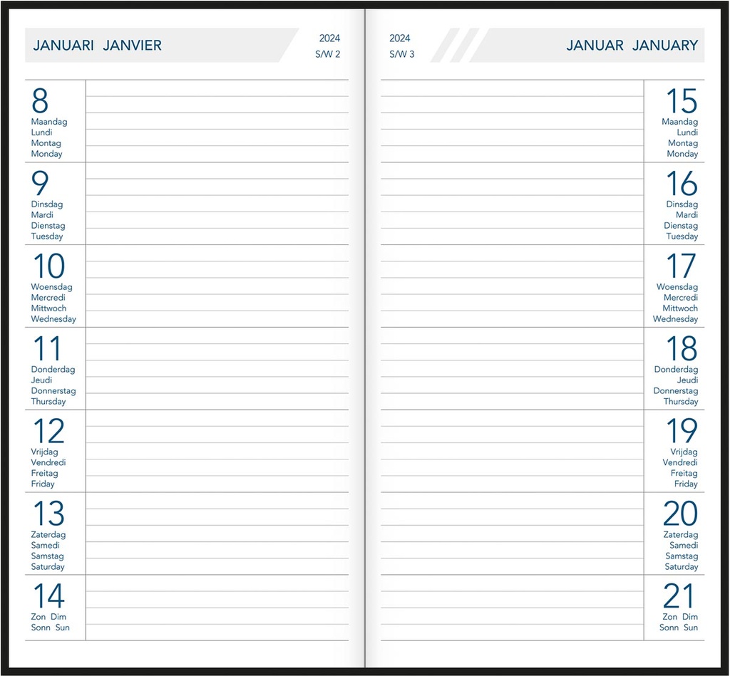 Zakagenda Aurora Timeplan 23M Seta 90x165mm viertalig assorti 2025 1 week/pagina