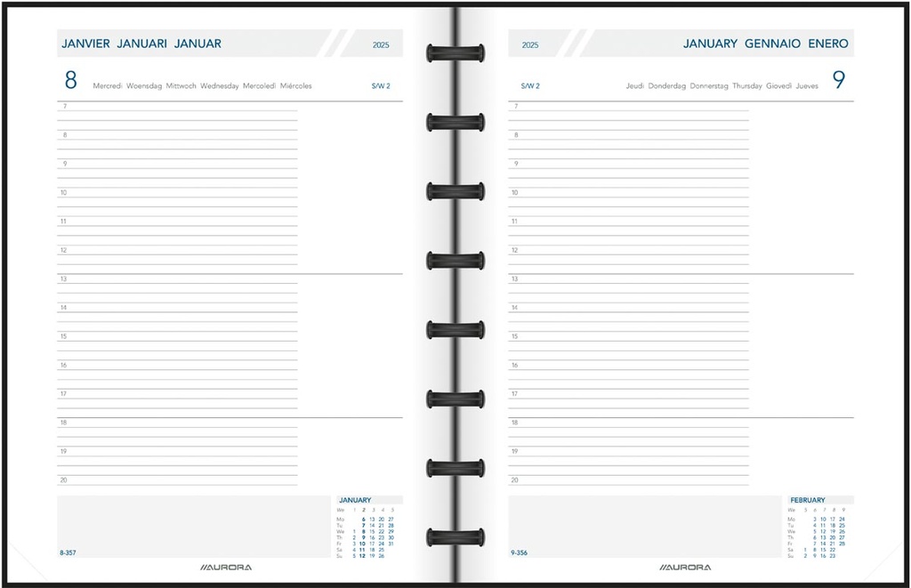 Agenda Adoc Agend-ex Largo Polypro 163x210mm zestalig zwart 2025 1 dag/pagina