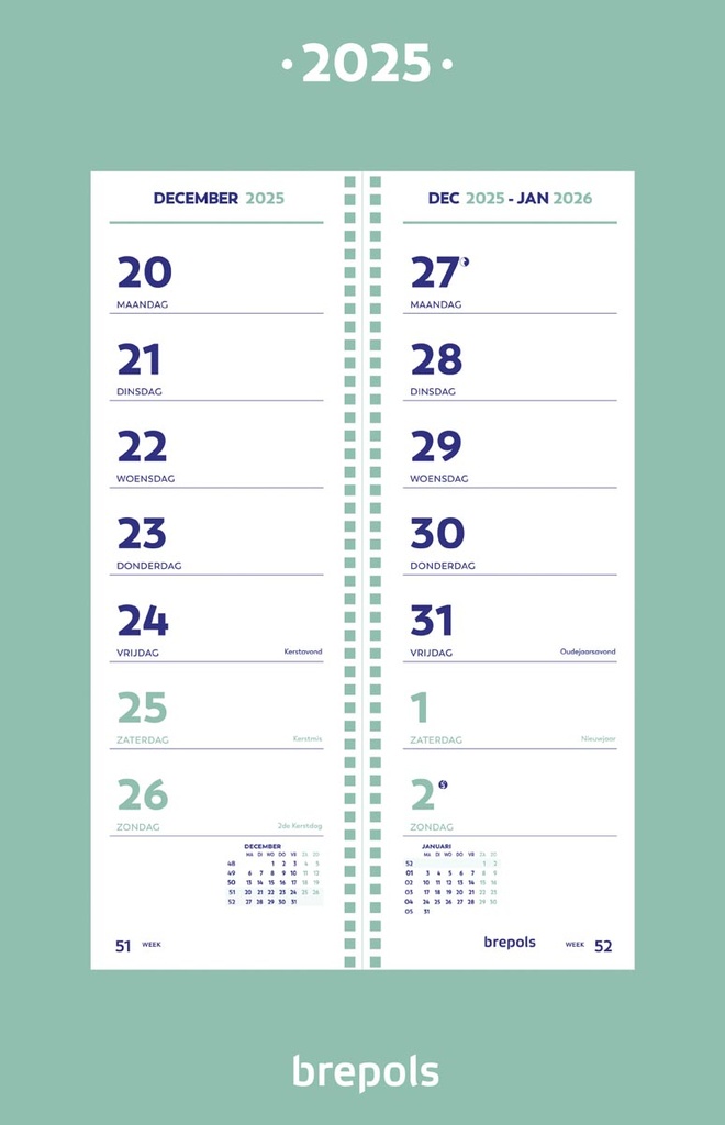 Omlegkalender Brepols Week op schild 100x310mm 2025