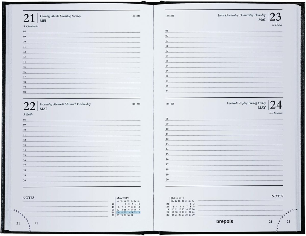 Agenda Brepols Saturnus Lima 133x210mm viertalig zwart 2025 2 dagen/pagina