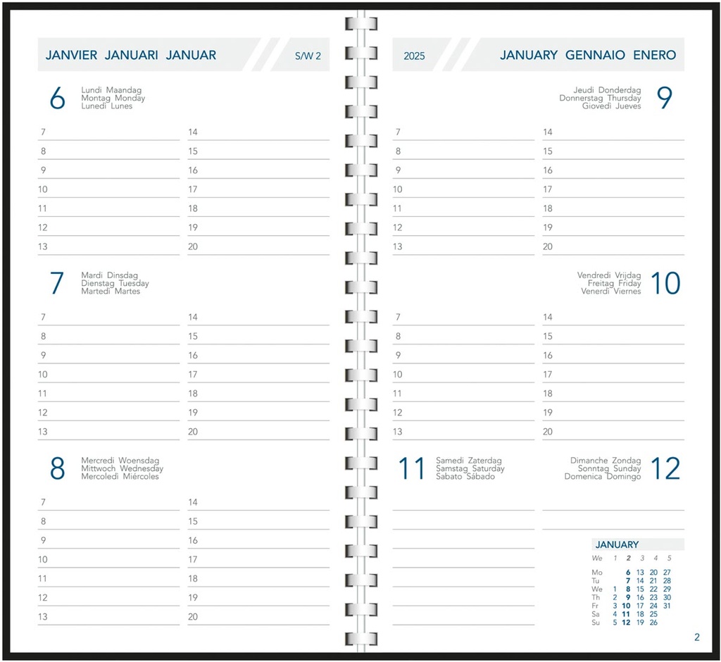 Zakagenda Aurora Visuplan 20P Seta 90x165mm zestalig assorti 2025 1 week/2 pagina's