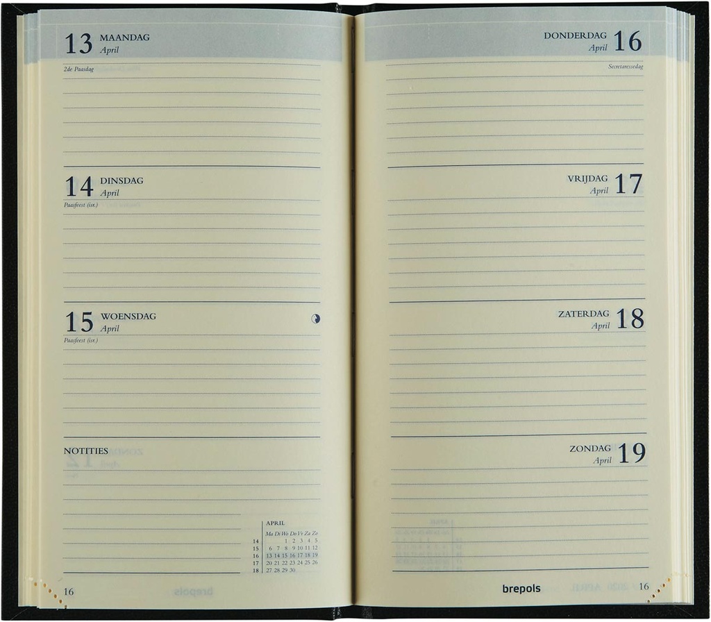 Zakagenda Brepols Interplan Lima 90x160mm zestalig zwart 2025 1 week/2 pagina's