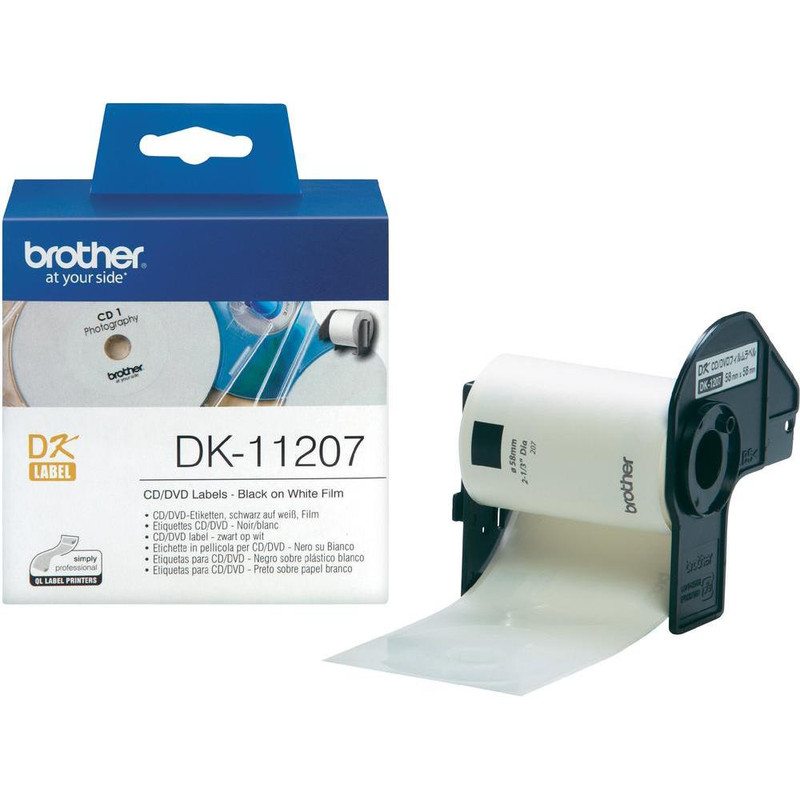 Label Brother DK-11207 CD/DVD Ø58mm film zwart op wit (100)