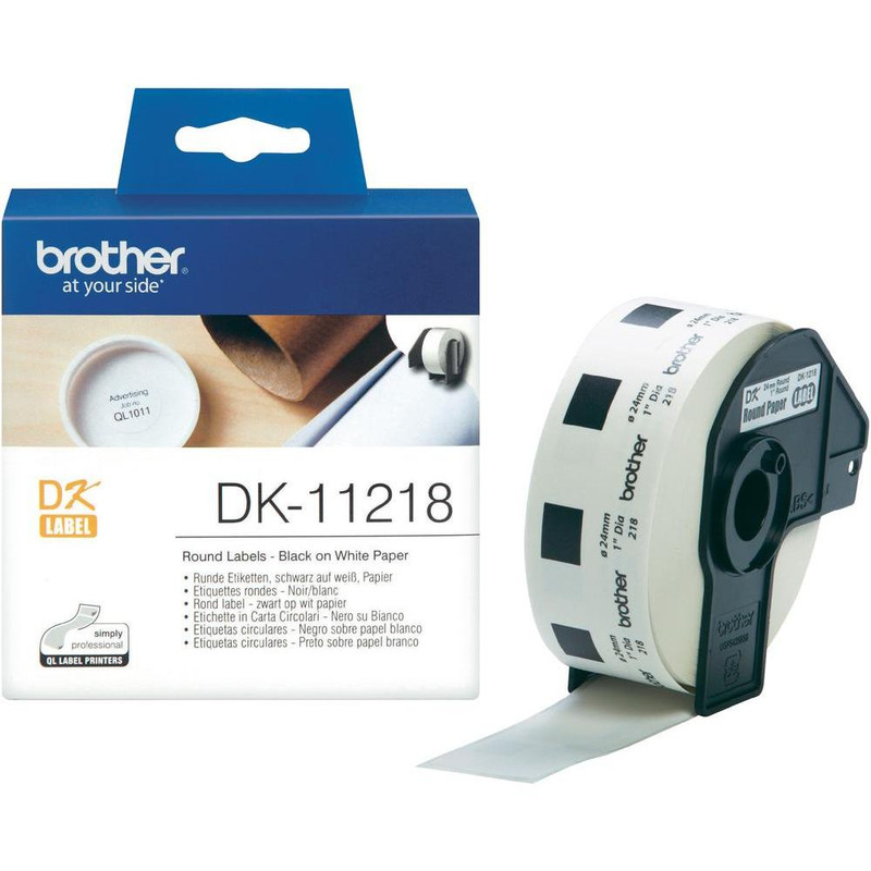 Label Brother DK-11218 Ø24mm papier zwart op wit (1.000)