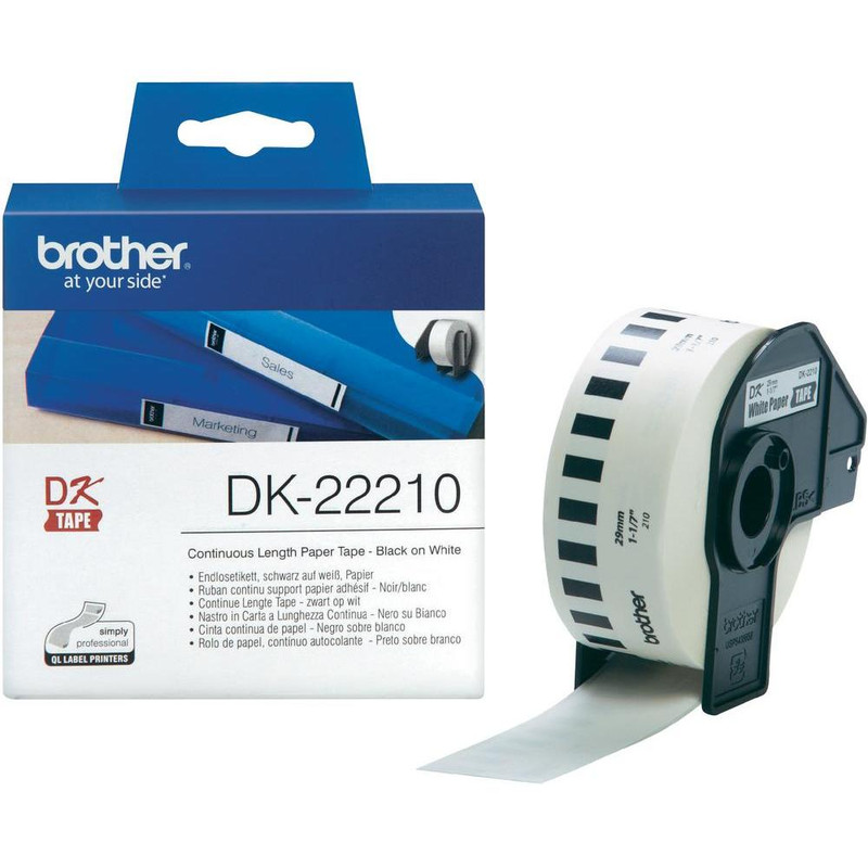 Label Brother DK-22210 29mmx30,48m papier zwart op wit