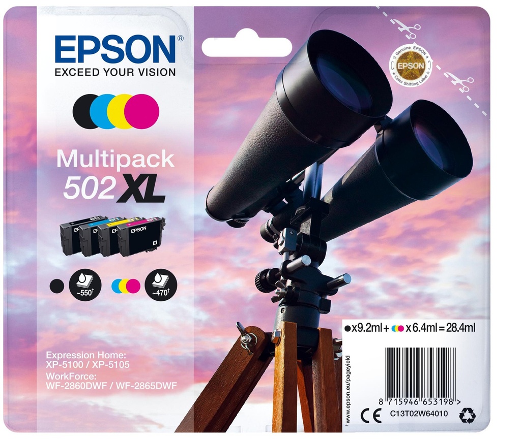 Cartridge Epson Inkjet 502XL WorkForce WF-2860 550 pag./470 pag. VALUE PACK BK/C/M/Y