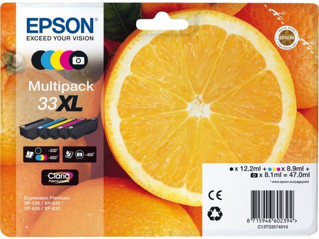 Cartridge Epson Inkjet 33XL Expression Home XP-530 400pag./530 pag./650 pag. VALUE PACK PBK/BK/C/M/Y