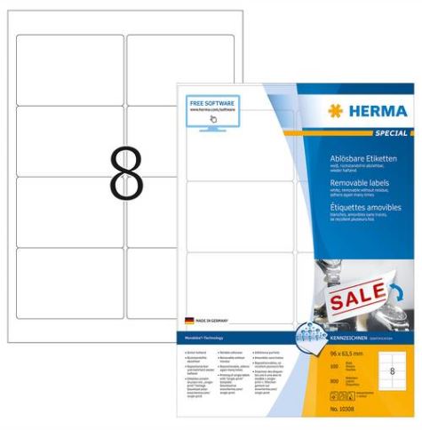 Etiket Herma 08 etik/bl 96x63.5 afneembaar 100bl/d