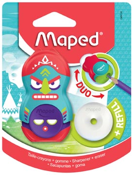 Duo Maped Totem slijper en gum in 1 inclusief 1 navulling assorti blister