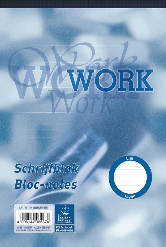 Schrijfblok Work A5 70g gelijnd 100vel