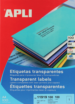 Etiketten Apli polyester transparant 1 etik/bl 210x297mm (100)