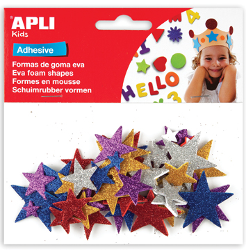 Schuimrubberfiguren Apli kids zelfklevend ster assorti glitter (50)