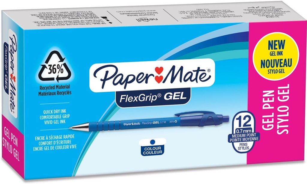 Balpen Paper Mate Flexgrip Gel 0.7mm blauw (12)