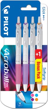 Balpen Pilot Acroball Pure White assorti fun 3+1 gratis