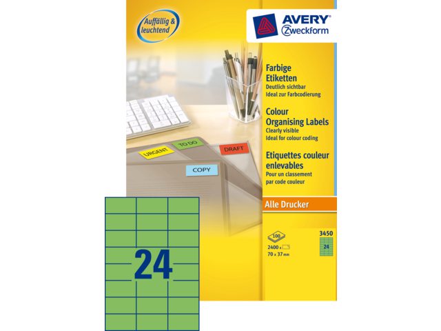 Etiket Avery 24 etik/bl 70x37mm groen (100)