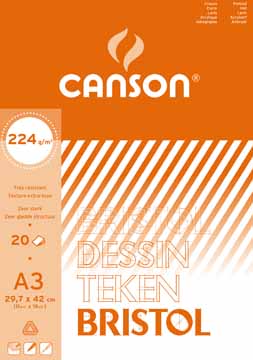 Tekenblok Canson bristol 29,7x42cm 224gr wit 20 vel