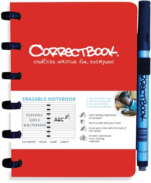 Schrift Correctbook A6 gelijnd herbruikbaar rood