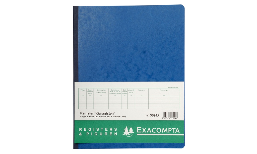 Register Exacompta voor garagisten en pomphouders karton 32x25cm 80blad nederlandstalig