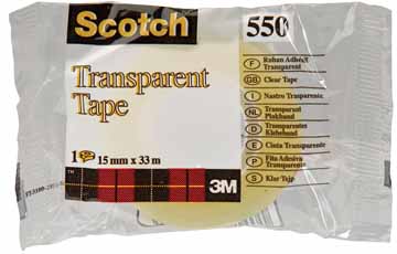 Plakband Scotch 550 15mm x 33m extra sterk voor kleine afroller