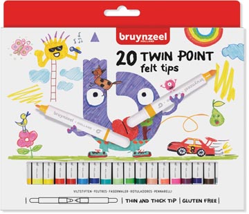 Viltstift Bruynzeel Kids Twin Point assorti (20)