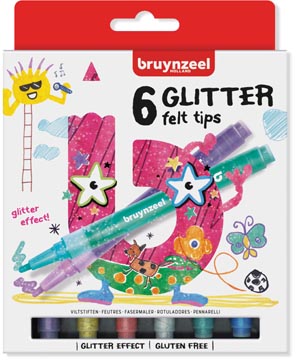 Viltstift Bruynzeel Kids Glitter assorti (6)