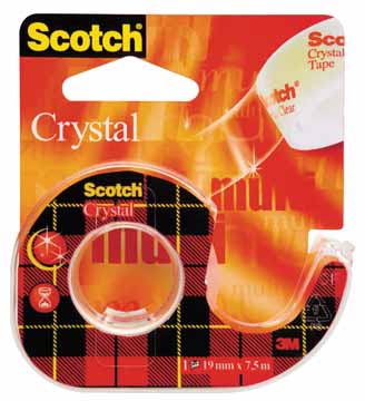 Plakbandafroller Scotch Crystal 19mm x 7,5m inclusief rol blister