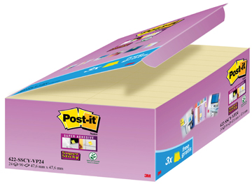 Memoblok Post-it 47,6x47,6mm geel 18+6 gratis