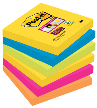 Memoblok Post-it Super Sticky Rio 76x76mm assorti (6)