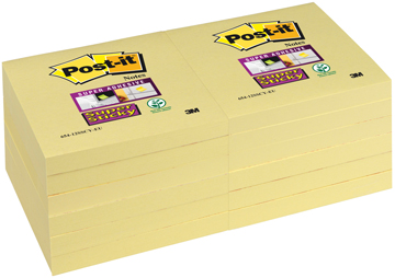 Memoblok Post-it Super Sticky 76x76mm geel (12)