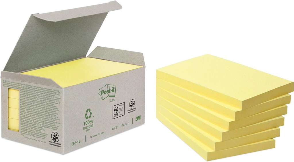 Memoblok Post-It Recycled 76x127mm 100vel geel (6)