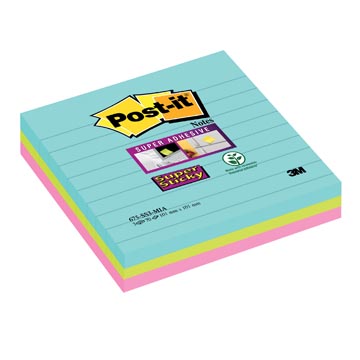 Memoblok Post -it Super Sticky Miami 101x101mm gelijnd assorti (3)