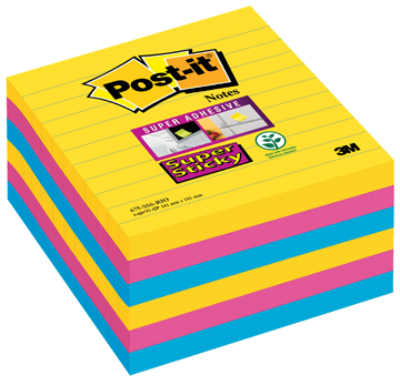 Memoblok Post -it Super Sticky Rio 101x101mm gelijnd assorti (3)