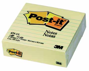 Memoblok Post-it 100x100mm gelijnd geel